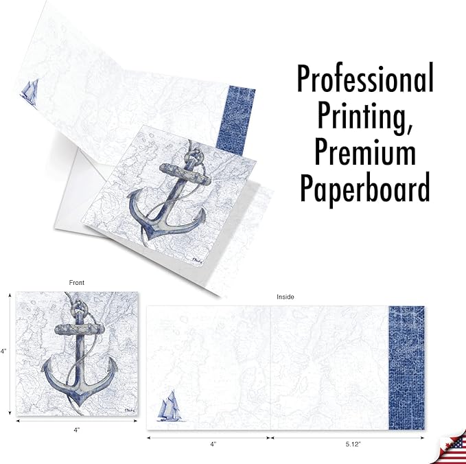The Best Card Company - 10 All Occasion Blank Cards (4 x 5.12 Inch) - Nautical, Ocean, Sea Life Assortment of Notecards - Nautical World AMQ6671OCB-B1x10