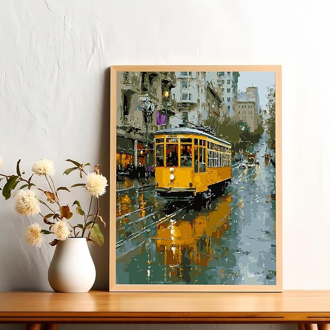 Adult Paint by Number Kits on Canvas, Yellow Lisbon Tram Portugal Paint by Numbers for Adults Beginner, DIY Acrylic Oil Easy Painting by Numbers for Home Wall Decor 16X20 inch (Without Frame)