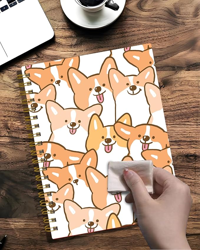 Spiral Journal Notebook,A5 Hardcover Lined Journals for Women 6 x 8.3 in,60 Sheets 120 Pages Thick Paper,Cute College Ruled Writing Notebook for Office Work School(Cartoon Corgi Dog)