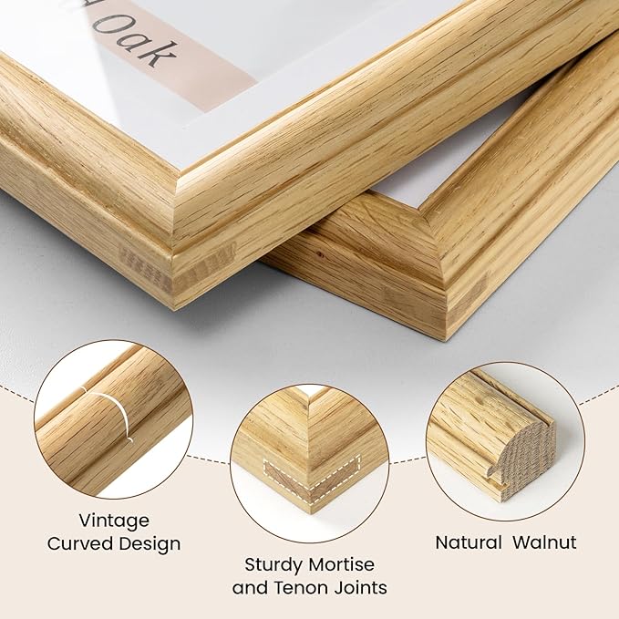 Natural Oak 12x12 Picture Frames Mat to 8x8 Picture Display,Original Wood Handcrafted Poster Frame,Wooden Frame 12x12 with Tempered Glass Graduation Family Wedding Certificate Photo Wall Mounted