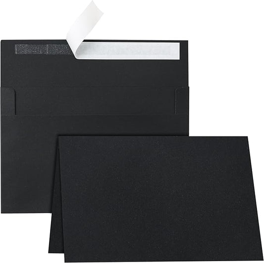 100 packs Black Note Cards and Envelopes 4 x 6 Blank 300GSM Heavy Folded Cardstock and Printable A4 Envelopes Self Seal for DIY Wedding Invitations, Greeting Cards, Baby Shower, Mailing