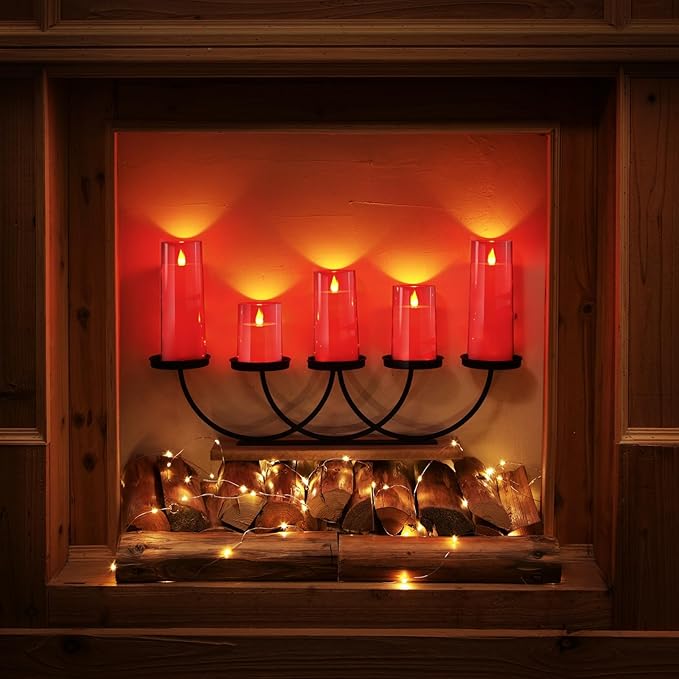 Homemory Christmas Red Flickering Flameless Candles, Battery Operated Acrylic LED Pillar Candles with Remote Control and Timer, Set of 5
