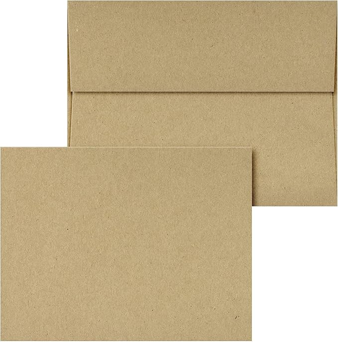 A2 Blank Grocer Brown Kraft Note Cards & Envelopes – Thick Flat Cards for Wedding and Birthday Invitations, Holiday Greetings, Postcards, All Occasions | 25 per Pack | NOT A Fold Over Card