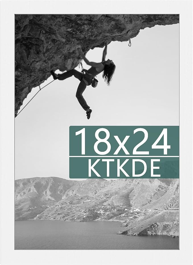 KTKDE 18x24 Poster Frame white Wooden with Polished Plexiglass, Studio Gallery Vertical & Horizontal Wall Hanging Large Picture Frame for Photos,Minimalist Style -Any style Best gift