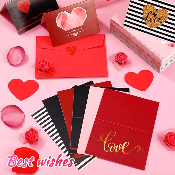 Yexiya 240 Sets Mini Valentine's Day Cards Assortment Bulk Love Heart Classroom Kids Greeting Foldable Wedding Flower Card with Envelopes and Stickers for Valentines Day