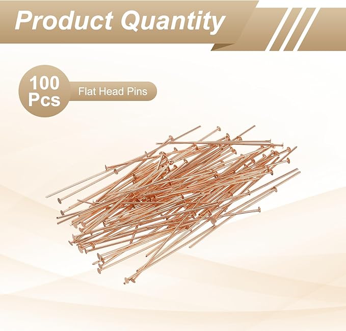 HARFINGTON 100pcs Flat Head Pins 1.38" 35mm Needles Bulk for Earring Pendant Necklace Bracelet Charm Jewelry Making Findings DIY Craft, Rose Gold