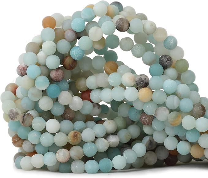 60PCS 6mm Natural Colorful Frosted Amazonite Gemstone Round Loose Beads Stone Beads for Jewelry Making DIY 1 Strand 15"