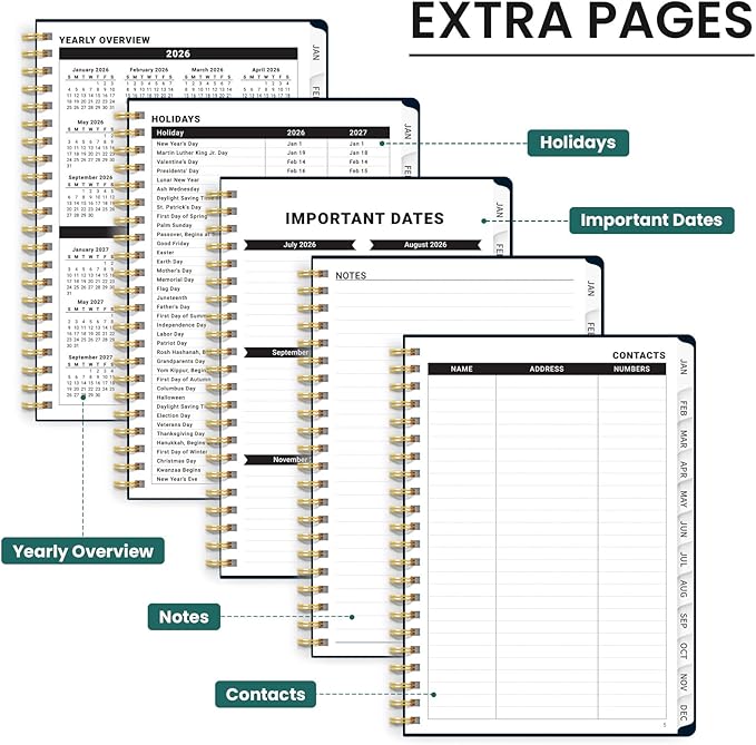 2026 Planner, Weekly and Monthly Calendar Planner for Women, Jan 2026 - Dec 2026, Hardcover Planning Agenda book with Tabs, Spiral Bound, Inner Pocket, Perfect for School Office Supplies, 6.3" x 8.5" - Enchanted Wings
