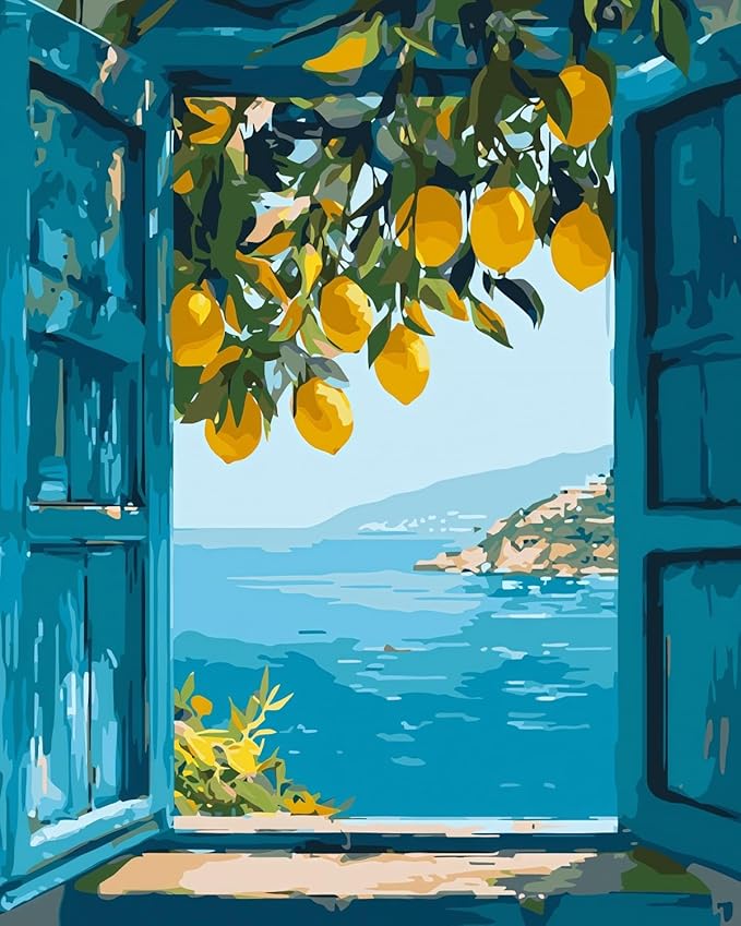 BYGFHLYW Paint by Numbers Kit for Adults Beginners, Window Lemon Landscape Easy Adult Paint by Number Kits On Canvas, DIY Acrylic Oil Painting Kits for Home Wall Decor 16x20Inch