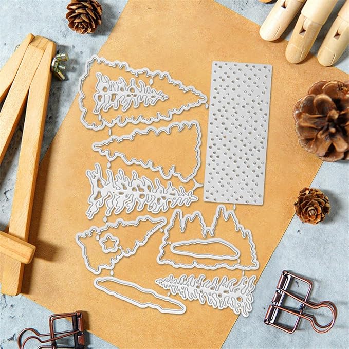 Christmas Tree Snow Stamps and Cutting Dies for Card Making DIY Transparent Silicone Clear Stamp and Metal Die Cuts Sets for Scrapbooking Paper Greeting Cards Decor Seals Craft Supplies