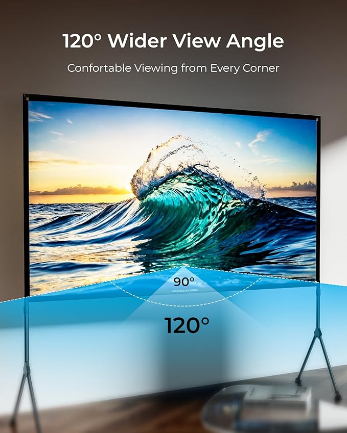 ULTIMEA E-ALR Projector Screen with Stand, 80% ALR Projector Screen 2.0 Gain Value for Outdoor Daytime & Home Theater, 120 inch Portable Silver Screen, 4K Full HD Movie Screen, Photon 120