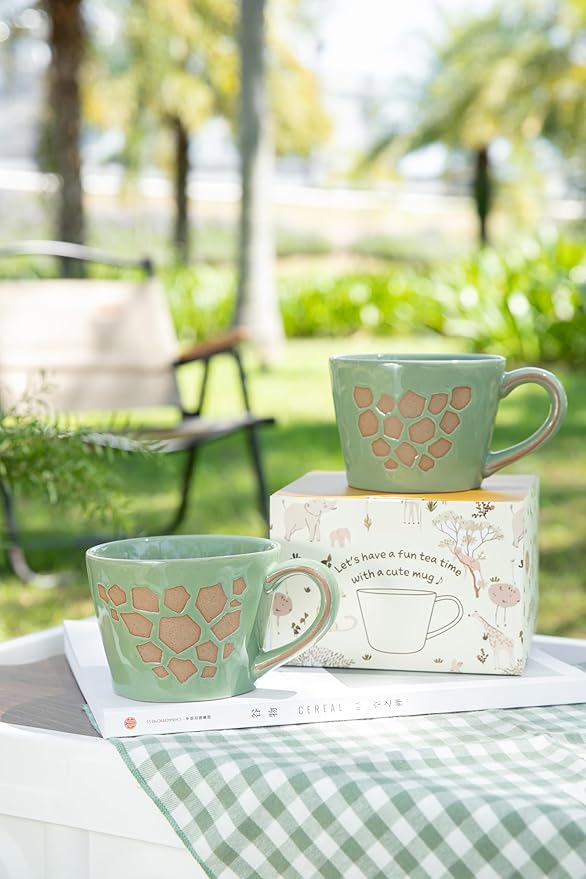 DIHOclub Giraffe Coffee Cup Ceramic 3D Wild Animal Inside Mug,Cute Cartoon Handmade Figurine Mugs,Holiday and Birthday Gift for Coffee Milk Tea Lovers,12 OZ(Green Giraffe)