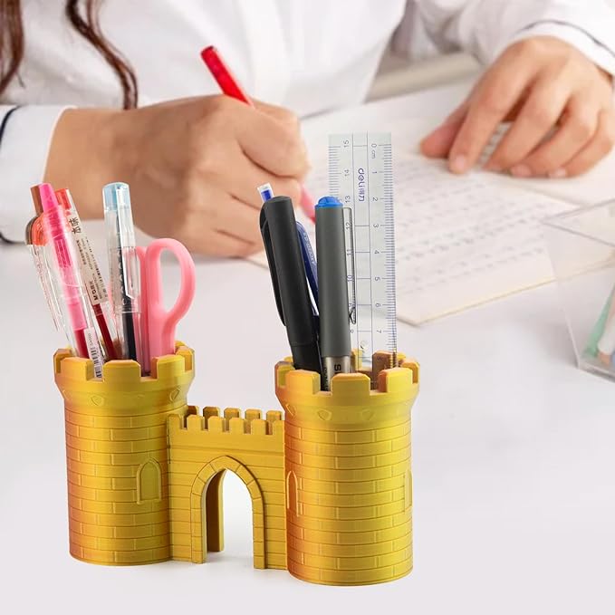 Creative Castle Pen Pencil Holder, Desk Organizer Office Desktop Stationery Makeup Brush Holder Cup for Office Bathroom Kitchen Bedroom Home Decor Gifts for Men Women Girls Boys