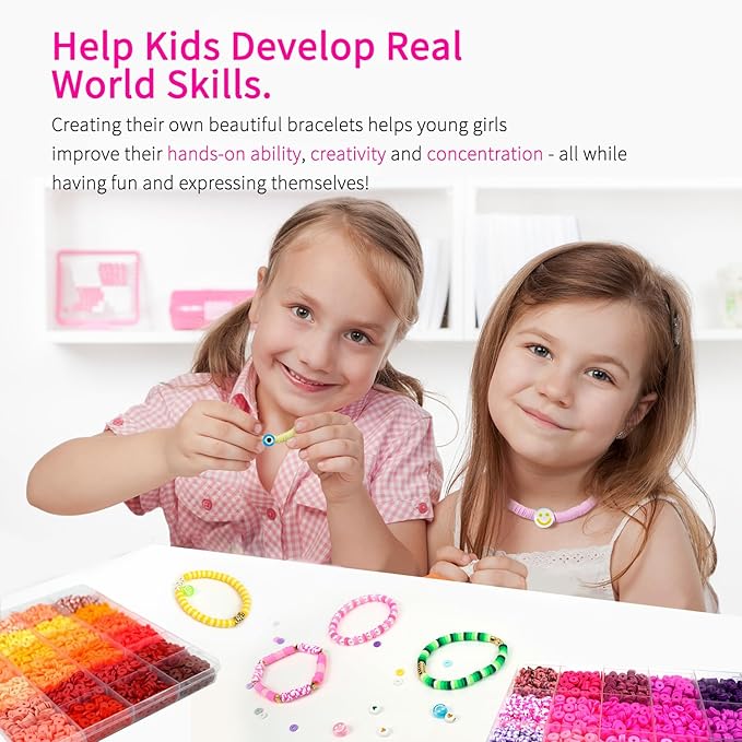Sistenia 20,000 Pcs Clay Beads Bracelet Making Kit, 120 Colors 6 Boxes Polymer Beads Spacer Heishi Beads & Jewelry Kit with Pendant Charms Elastic Strings, Crafts Gift for Kids Adults