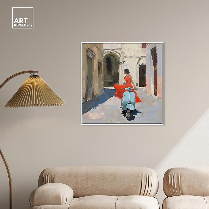Art Remedy Venice Visits Canvas Classic Landscape Art, White Frame, 30" x 30"
