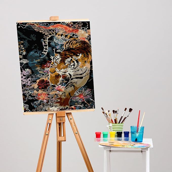 BYGFHLYW Paint by Numbers Kit for Adults Beginners, Animal Tiger Easy Adult Paint by Number Kits On Canvas, DIY Acrylic Oil Painting Kits for Home Wall Decor 12x16Inch
