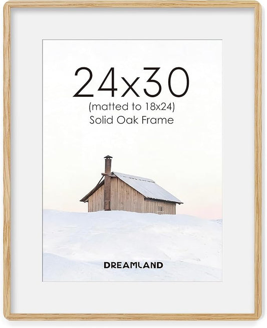 Natural Oak Wood Picture Frame 24x30, Wooden Poster Frame with Mat for 18x24, Round Corner 24 x 30 Matted Picture Frames with Resistant Plexiglass for Wall Mounting or Tabletop, Oak Color, Set of 1