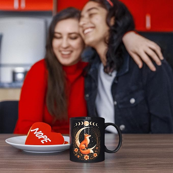 Personalized Witchy Moon Cottagecore Aesthetic Floral Fox Women Girls Coffee Mug, Gift For Men, Women Ceramic Mug 11oz - 15oz