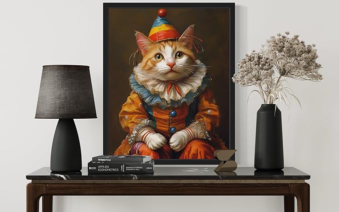 Clown Portrait Art Poster Print, Cat Kitten Painting Humor Portrait Pet Artwork Decor Gallery A8 (Clown, 16 x 20 inches, Unframed)
