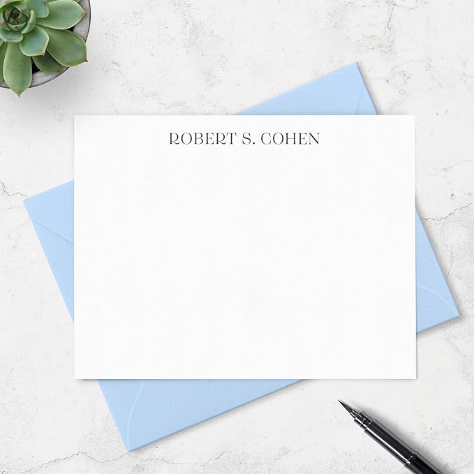 Personalized Stationery Note Cards with Envelopes for Men, Professional Classic Simple Design Mens Handmade Stationary Thank You Notecards, Choose Your Colors and Set Size (Font Style #5)