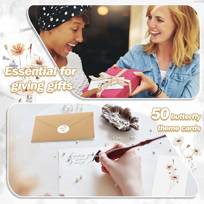 100 Pcs Blank Note Cards and Envelopes 4x6 Elegant Floral Design Blank Greeting Cards with Matching Peel-and-seal Stickers Plain Notecards Stationery for All Occasions, 10 Designs