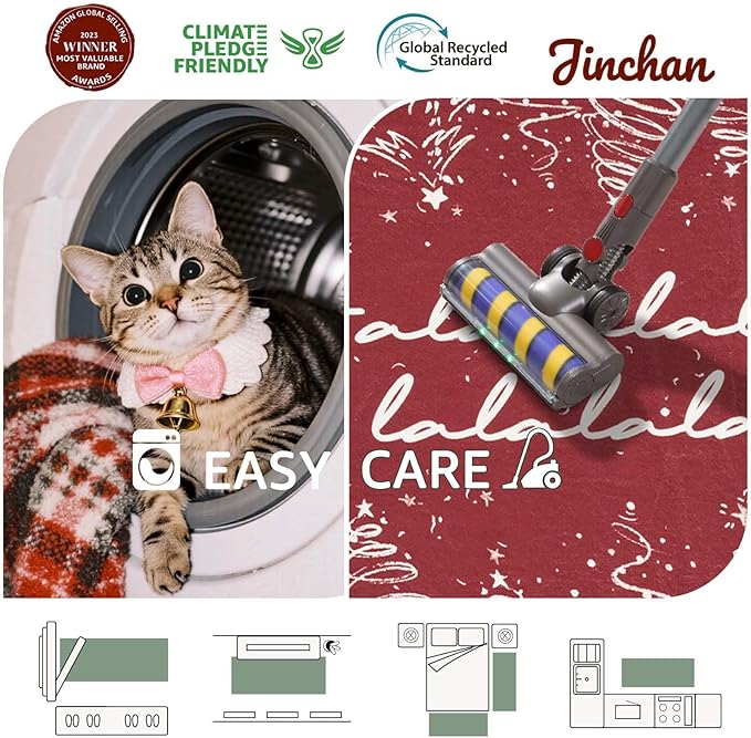 jinchan Deck The Halls Christmas Runner Rug 2x5 for Entryway Washable Christmas Tree Kitchen Rug Red Xmas Mat for Hallway Non-Slip Soft Carpet Winter Festive Holiday Decor for Bathroom Porch Bedside