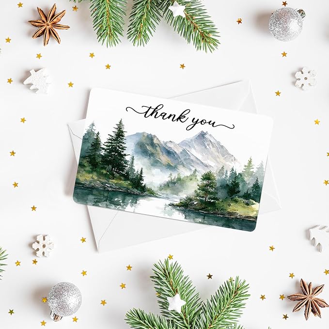 Artoid Mode 36 Pack Bird Tree Mountain Forest Thank You Cards Gift With Envelope Sticker Blank Note Greeting Cards, 4 x 6 Inch