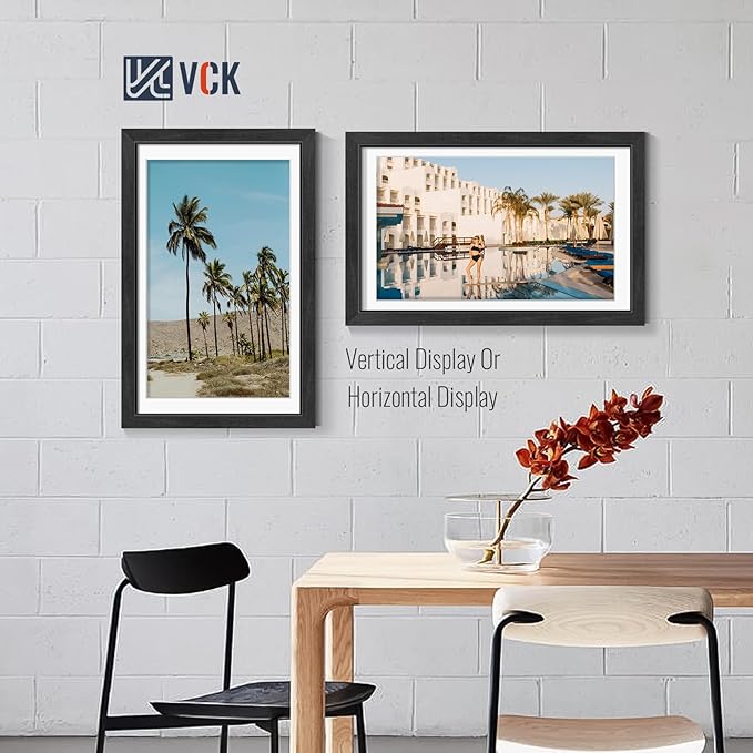 VCK 11x17 Picture Frames Black Set of 5, Wide Border Wood, Tempered Glass, Display 9x15 Photo with Mat or 11 x 17 without, for Home, Office, Gallery, Woodgrain Series, Wall Hanging