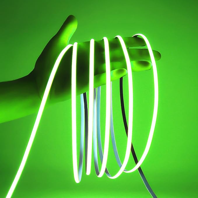 COB LED Strip Light, 16.4FT 12V Green Narrow Width 5mm Super Bright CRI 90+ Dotless LED Tape Light, 400LEDs/M Cuttable Flexible Dimmable Light Strip for Christmas Indoor Home Decor (No Power Supply)