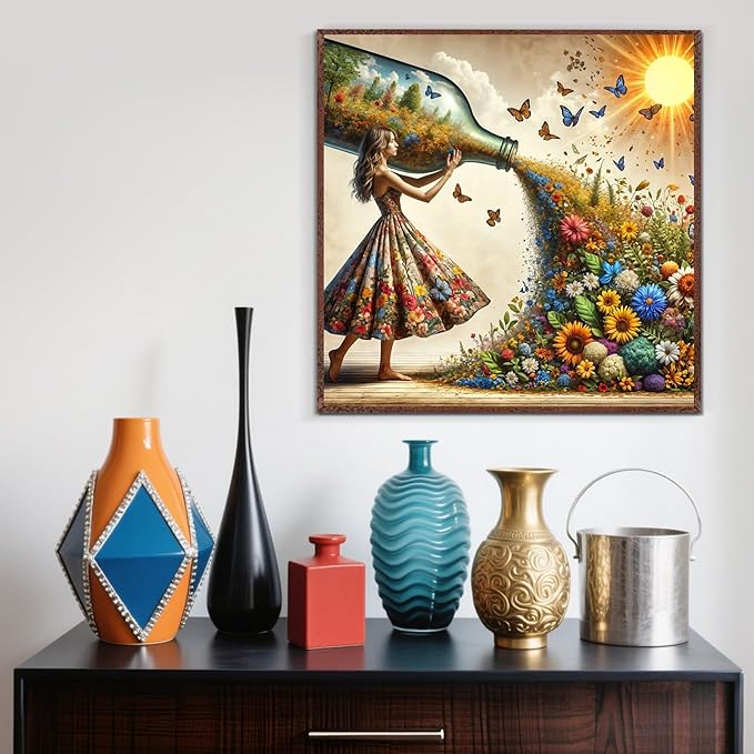 Sunflower Butterfly Sun Diamond Painting Kits for Adults, 5D Diamond Art Kits for Adults Beginners, DIY Full Round Drill Diamond Dot Painting Gem Art Kits for Adult, Home Wall Decor 13.8x13.8 Inch
