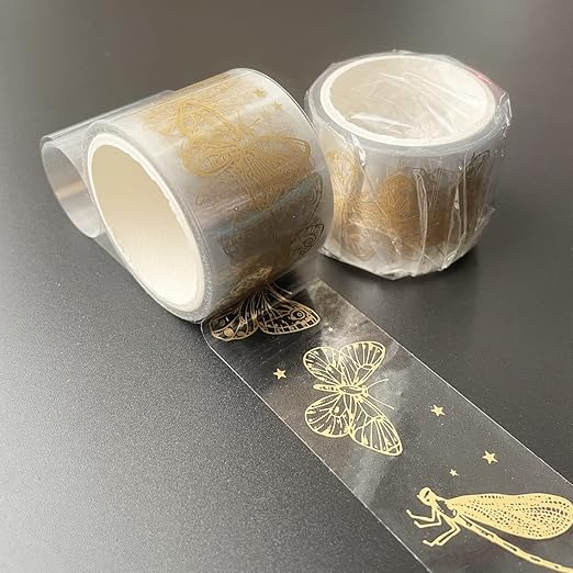 Ovatt PET Transparent Washi Tape Set - Nature Theme Gold Foil Decorative Tape for Crafts, Journals