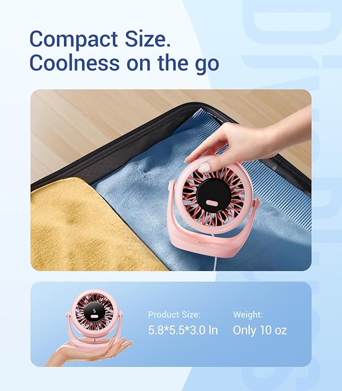 Diveblues USB Desk Turbo Fan, Ultra-Quiet Mini Desk Fan, Powerful Wind, LED Display, 5 Speed, 360° Rotating Small Portable Fan for Home, Office and Outdoor Cool Tech Gadgets - TurboBreeze