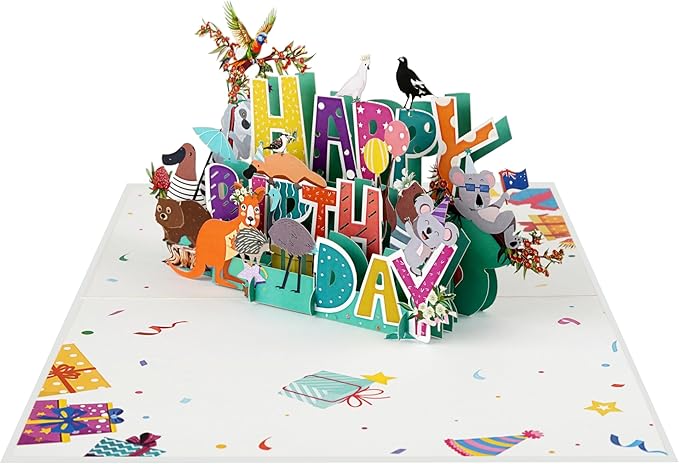 3D Happy Birthday Pop-Up Cards With funny Animal Handmade Gift for Boy, Girl, Wife, Men Inches Aniversary Wedding Christmas Australian animals Birthday Gift for Friend