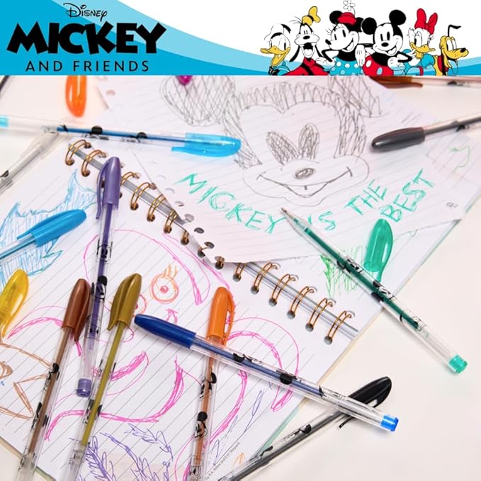 Disney Mickey and Friends Gel Pens Set for Kids, 24 Pack with Glitter Gel Pens, Cute Pens for Boys and Girls – Mickey Mouse, Minnie Mouse, & Donald Duck