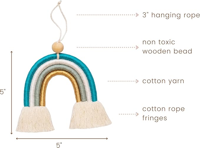 Mila Millie Macrame Wall Hanging | Handmade Woven Tassel Ornament for Home or Nursery Baby Kids Room Decor | Boho Nordic Scandinavian Style (Blue Gold)