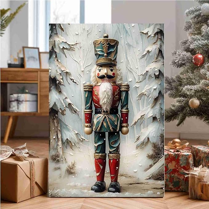Nutcracker Christmas Art Print Vintage Holiday Decor Winter Nutcracker Wall Art Vintage Toy Soldier Print Festive Winter Poster Indoor Decor for Home Offices Living Room Bedroom Dining Room farmhouse