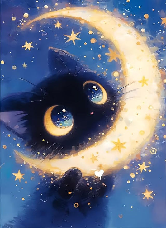Painting by Numbers Kit for Adults Beginner,Black Cat Color by Numbers for Adults,Starry Moon Adult Paint by Number Kits on Canvas,Paint by Numbers Easy Oil Painting for Home Wall Decor 11.8X15.7 Inch