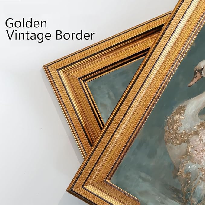 okudolit Gold Framed Vintage Swan Canvas Wall Art Print Luxury Animal Oil Painting Graceful Bird Artwork Picture Baroque Wall Decor for Living Room Bedroom and Office 12"x16"
