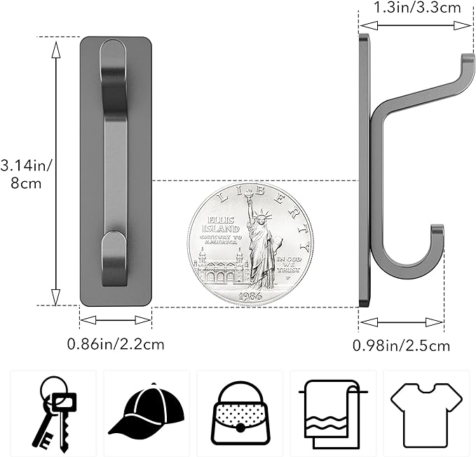 pickpiff Wall Hooks for Coat and Towel: Adhesive Door Hanger Stick on, Grey 6 Pack