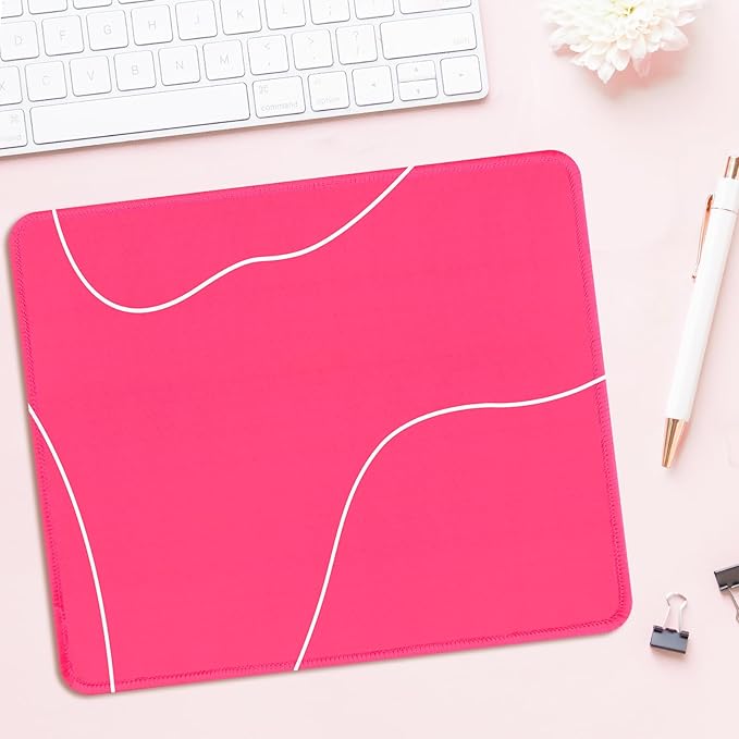 Seorsok Square Aesthetic Cute Line Mouse Pad,Office Home Personalized Mouse Mat Design,Waterproof Mousepad,Non-Slip Rubber Base Computer Mouse Pads for Wireless Mouse,Hot Pink