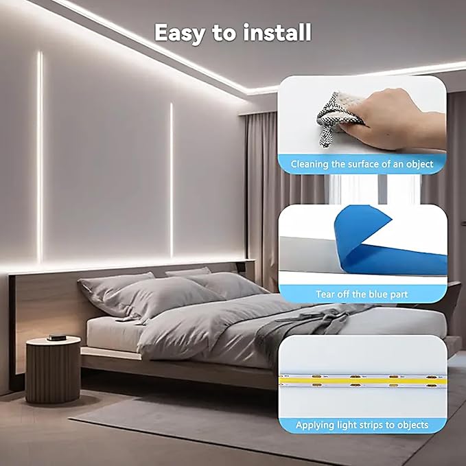 2 Pack White USB Light Strip 5V COB Flexible Strip Light LED Backlight for Bedroom Cabinet Vanity Mirror DIY Lighting (3.28FTx2)