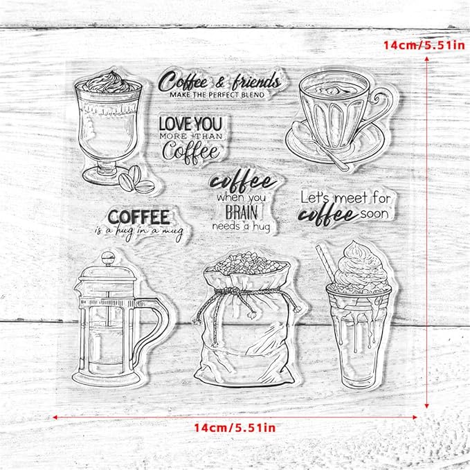 Coffee Beans Cup Stamps and Cutting Dies for Card Making DIY Transparent Silicone Clear Stamp and Metal Die Cuts Sets for Scrapbooking Paper Greeting Cards Decor Seals Craft Supplies