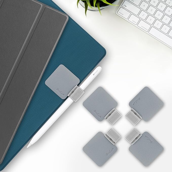 ProCase (5 Pack Pen Loop Holder for Notebooks Journals Planners Tablet Case, Self Adhesive Leather Pencil Holder with Elastic Loop for Pens, Apple Pencil, Stylus Pen -Grey
