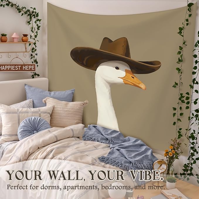 STHTTSW Vintage Western Goose Tapestry, Funny Cowboy Goose Tapestries Wall Blanket, Trendy Duck Wall Hanging Decor for Nursery Living Room Home Bedroom, 50x60 Inch