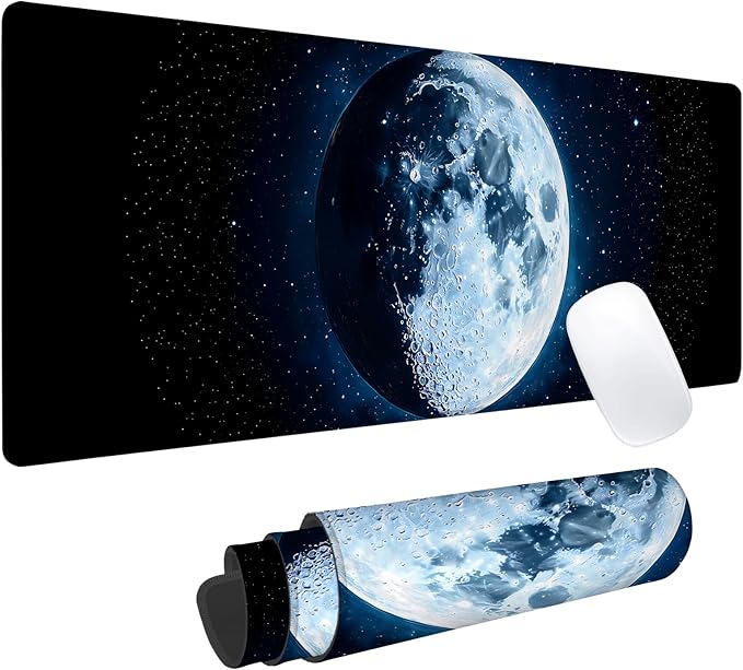 Full Moon Gaming Mouse Pad, Office Desk Mat, Anti-Slip Rubber Base Cool Aesthetic Mouse Pads for Computer Laptop Keyboard School Home Desktop Gamer Home Accessories Decor 31.5" x 11.8"