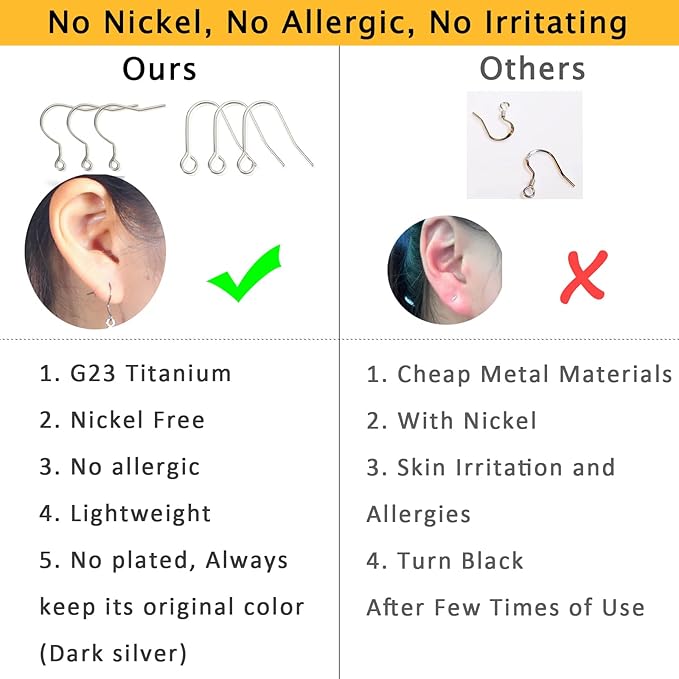 12pcs 20G Big Pure Titanium Earring Fish Hooks DIY Earrings Findings for Jewelry Making, Hypoallergenic Earring Hooks Making Kit for Women Men Sensitive Ears