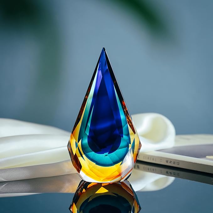 Yao Yuan Hand-Blown Glass Sculpture Glass Decor Murano-Style Glass Statue and Figurine Wonderful Gift, Blue and Green Color