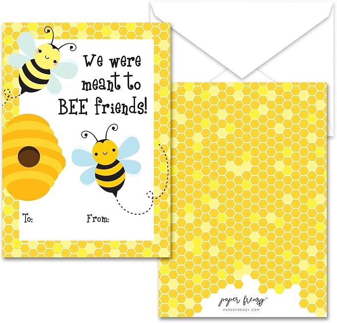 Paper Frenzy Bumble Bee Themed Valentines - 25 pack WITH ENVELOPES