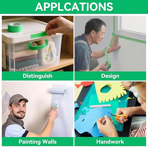 Green Masking Tape,Painters Tape,Green Painters Tape for Automotive Painting,DIY Paper Arts & Crafts, Spraying Drywall Paint, No Residue & Easy to Clean Up,12pcs 0.7in X 54 Yd Painter's Tape
