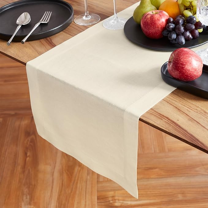 Solino Home Linen Ivory Table Runner 120 Inches Long - 100% Pure Linen Dining Table Runner 14 x 120 Inch for Spring, Easter - Sonoma